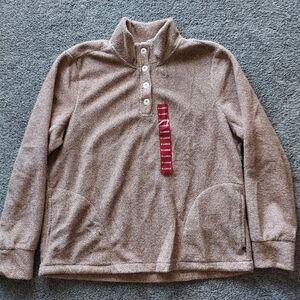 Eddie Bauer Sweater Fleece Pullover Henley Long Sleeve Pumice Womens XLarge NWT